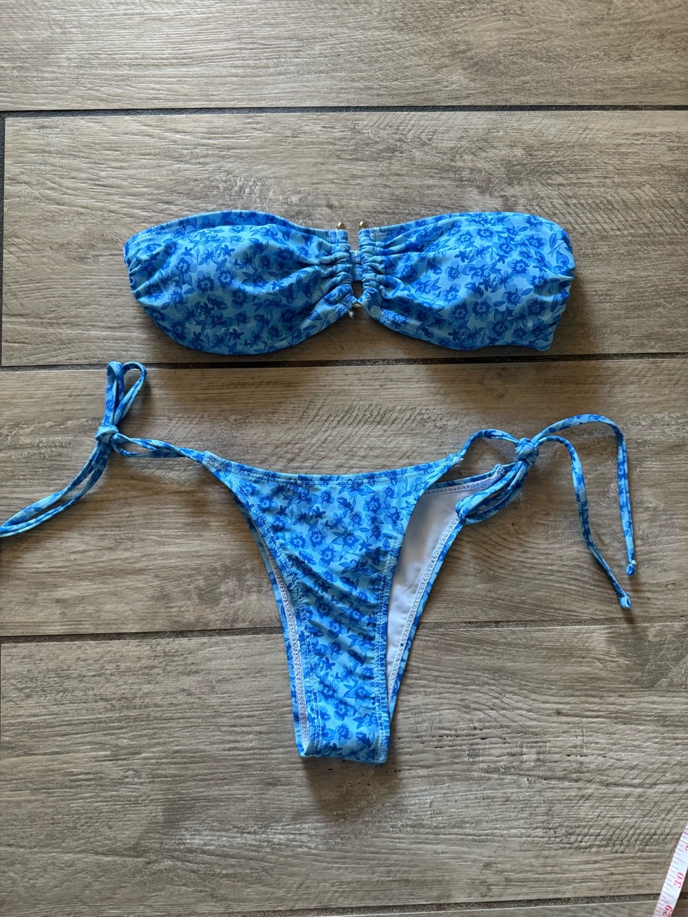 Blue Floral Bandeau Bikini Set